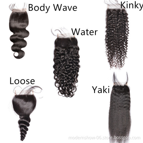 wholesale 8A 10A brazilian straight body kinky curly water deep wave 100% virgin human hair bundles with lace frontal closure